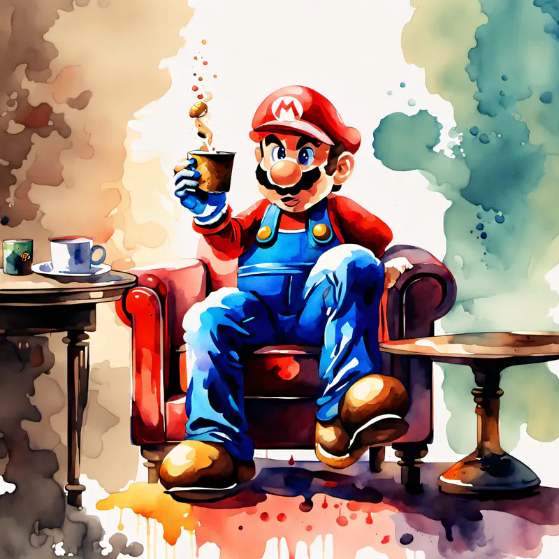 Super Mario holding a cup in his hand.